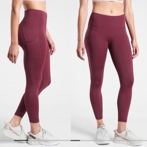 Athleta Ultimate Stash Pocket 7/8 Tight Leggings High Rise Burgundy